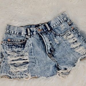Primark denim acid wash ripped shorts - size 6